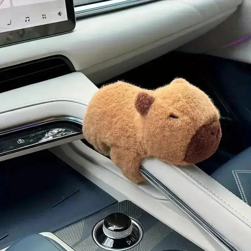 Cute Plushies Car Accessories, Whimsical Sleepy Capybara with Turtle Backpack, Soft Interior Decor for Dashboard, Center Console & Steering Wheel, Plastic, Car Interior Mods