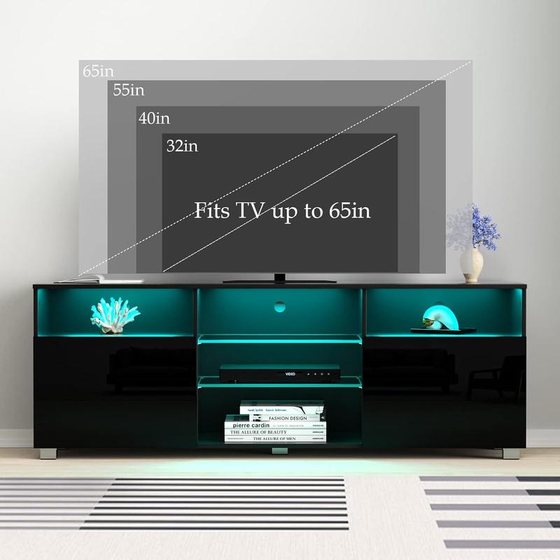 Modern LED 57/65/71/80.7/86.6in TV Stand for 55/60/65/70/75/80/85/90/95 inch TV,High Glossy TV Entertainment Center with Storage Drawer,TV Stands for Living Room,APP RGB Light,Smart Modern TV Cabinet (Black/white)