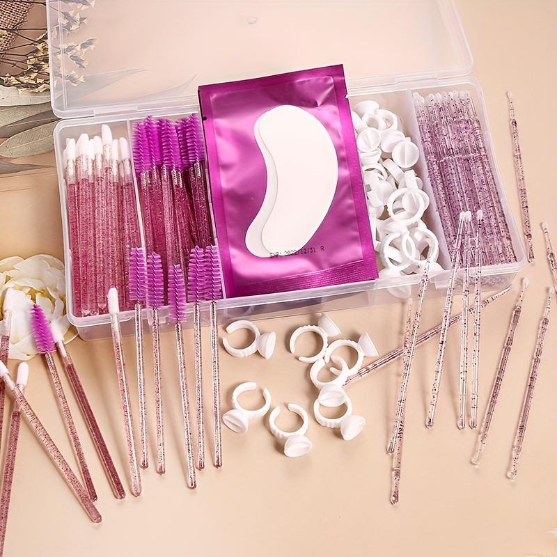 All-In-One False Eyelash Kit with Eye Pad, Lash Glue Rings, Brush & Cotton Swabs, DIY False Eyelashes Application Set, DIY Cluster Lashes
