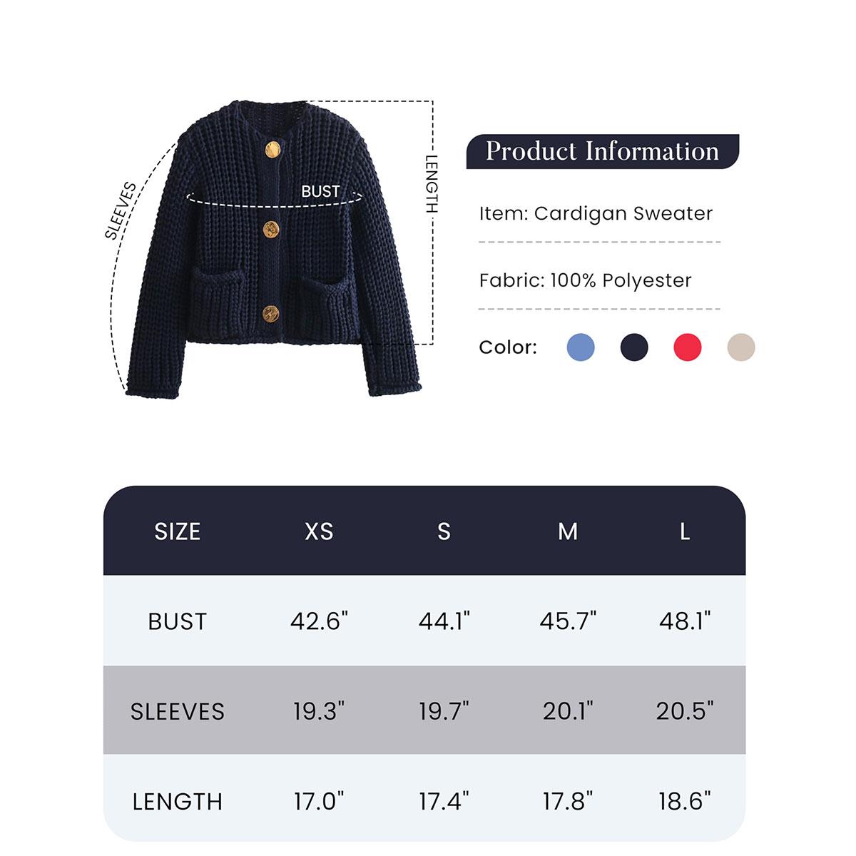 Ommig Women's Cropped Cardigan Sweater Long Sleeves Button Down Chunky Knitted Coat