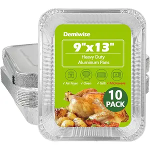 Thickened 10 Pack Heavy Duty Aluminum Pans with Lids, 9x13 Disposable Aluminum Foil Pans, Half Size Steam Table Foil Baking Tray for Cooking, Baking, Roasting & Chafing, Carton Packaging