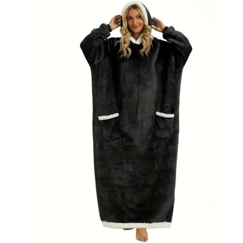 Adult Large Hooded Wearable Blanket, Fleece Blanket Throw, Ultra-Soft Fleece, & Charcoal, Home Casual Clothing, Cozy Loungewear
