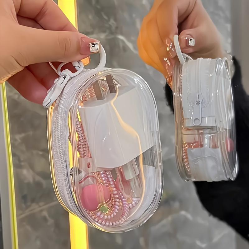 Keychain data cable sorting box-transparent portable storage box is suitable for small items of earphone data cable-daily use in travel.