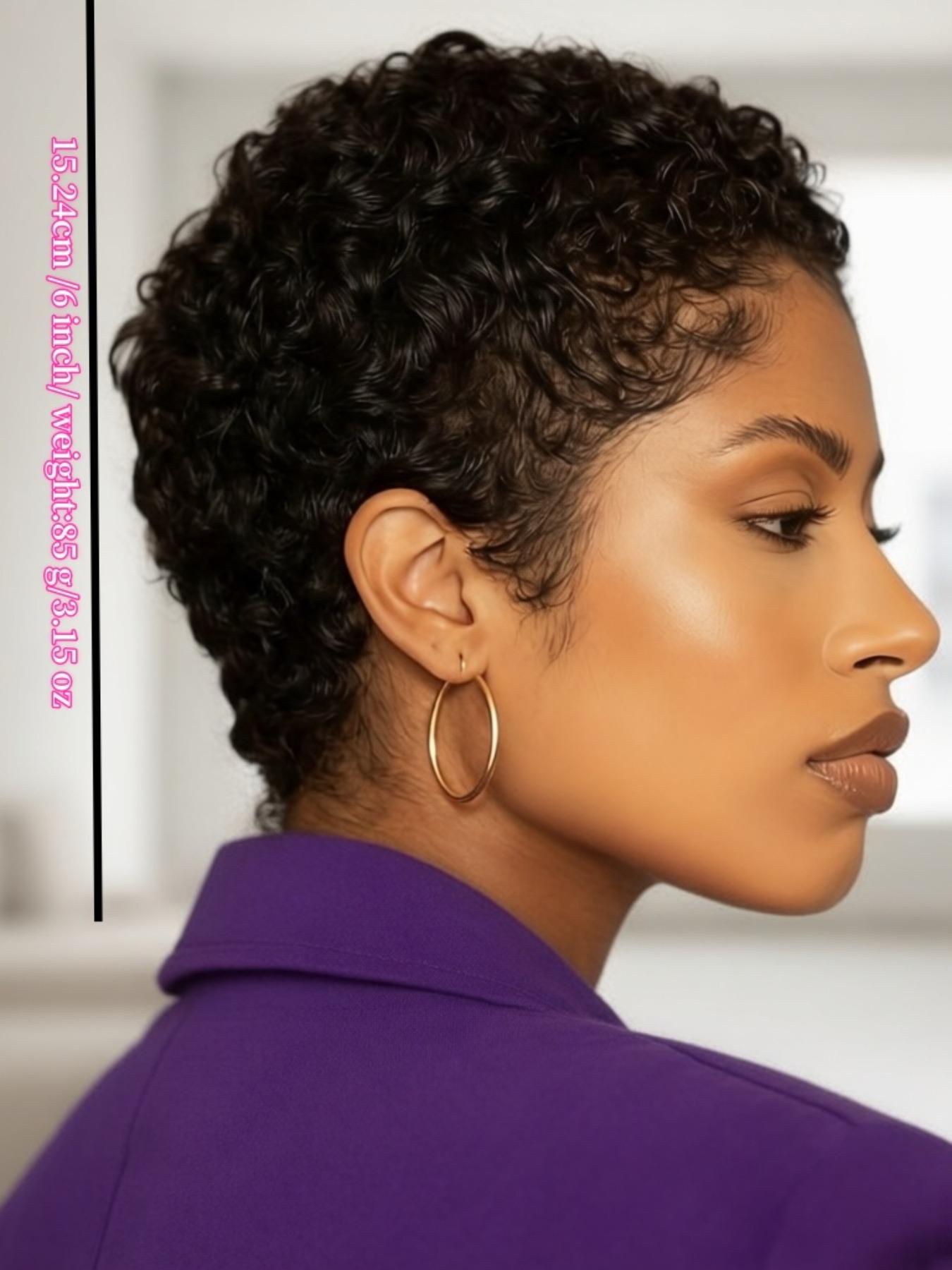 Pixie Cut Human Hair Wig 6 Inch Kinky Curly Wig, Short 