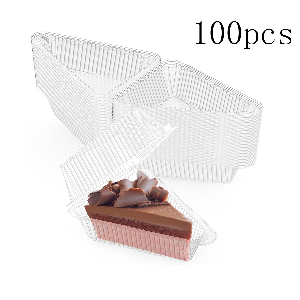 50/100pcs Cake Slice Containers, Triangle Cake Boxes, Transparent Plastic, Hinged Lid, Cheese Cake Removal, Flip Top Packaging, Bakeware
