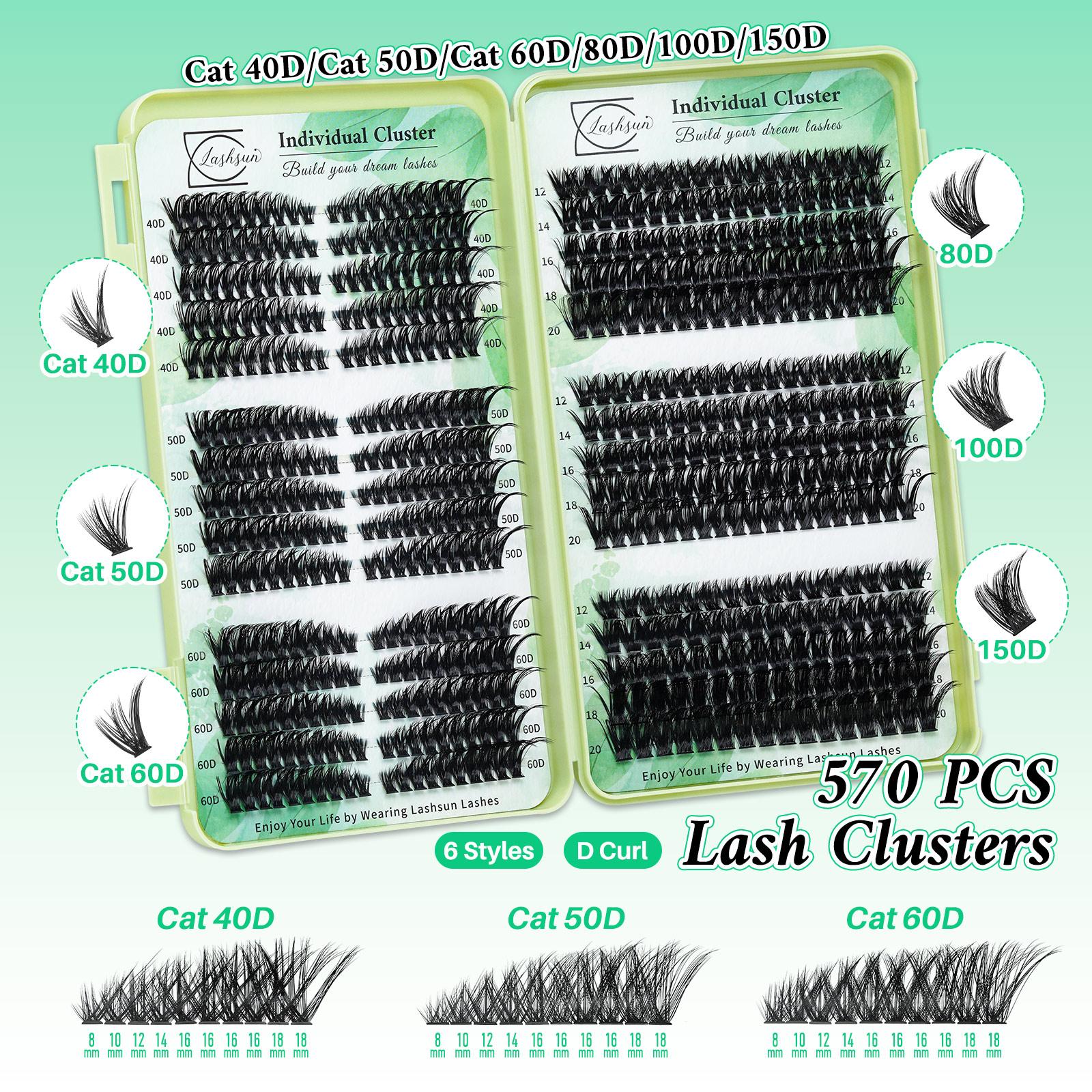 1915 PCS Lash Clusters Kit D Curl 11 Styles Cat/Volume/Spikes/Bottom Lashes Book Kit with Bond&Seal Lash Remover Brush Lash Applicator Headband Wristband set and Lash Shampoo&Brush Lash Extensions Kit for Beginners&Proficient