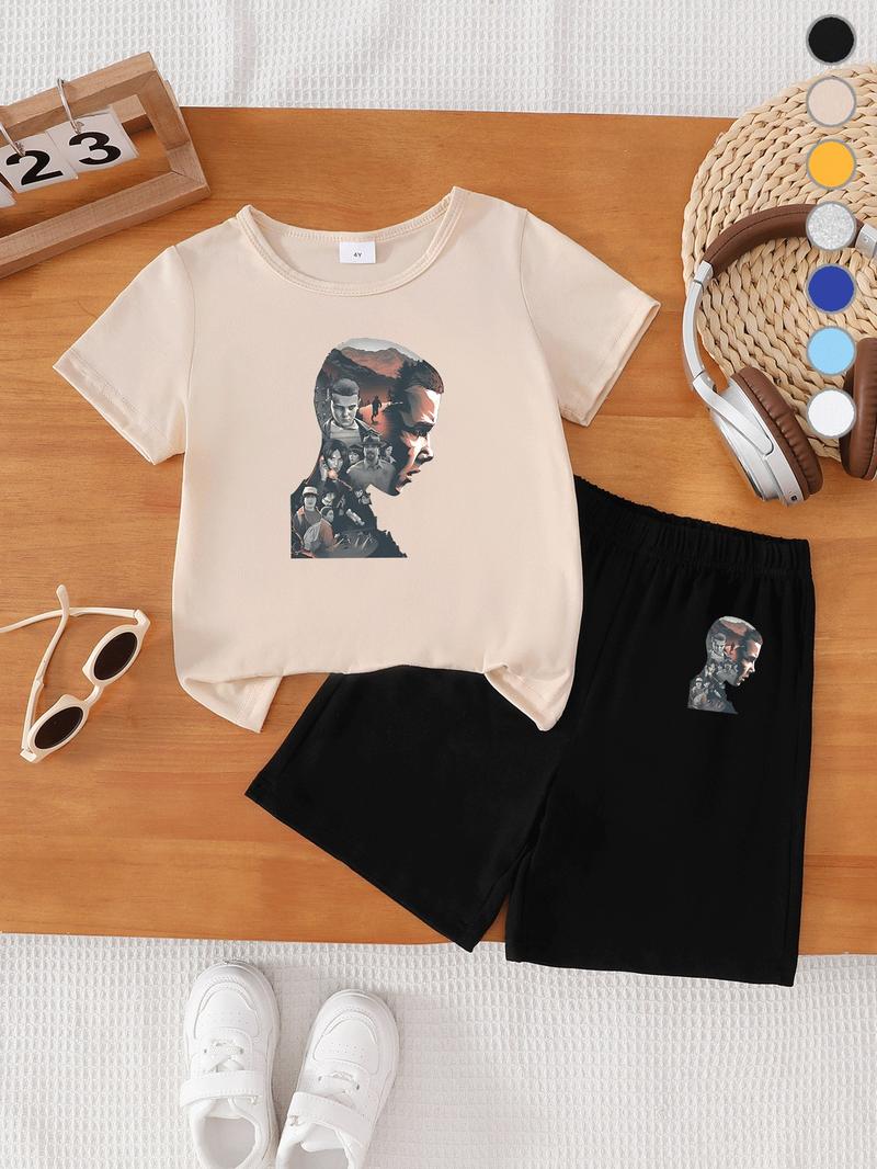 Summer Boys' T-Shirt Short Sleeve + Loose Shorts Set, Last of Us Design, High Elastic Waist, Casual, Perfect Gift