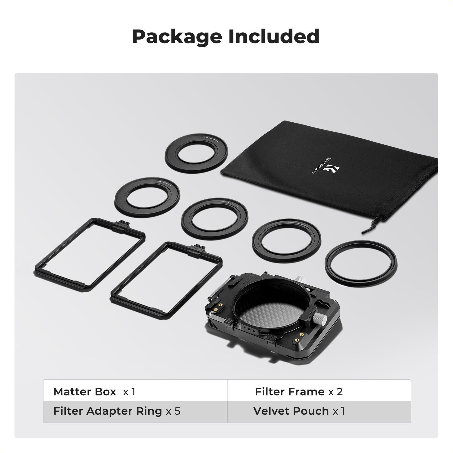 [K&F CONCEPT]Matte Box, DSLR Camera Matte Box with Carbon Fiber Top Flag, with 67/72/77/82/95mm Adapter Rings for 4x5.65 ND UV Filter/Circular Filter