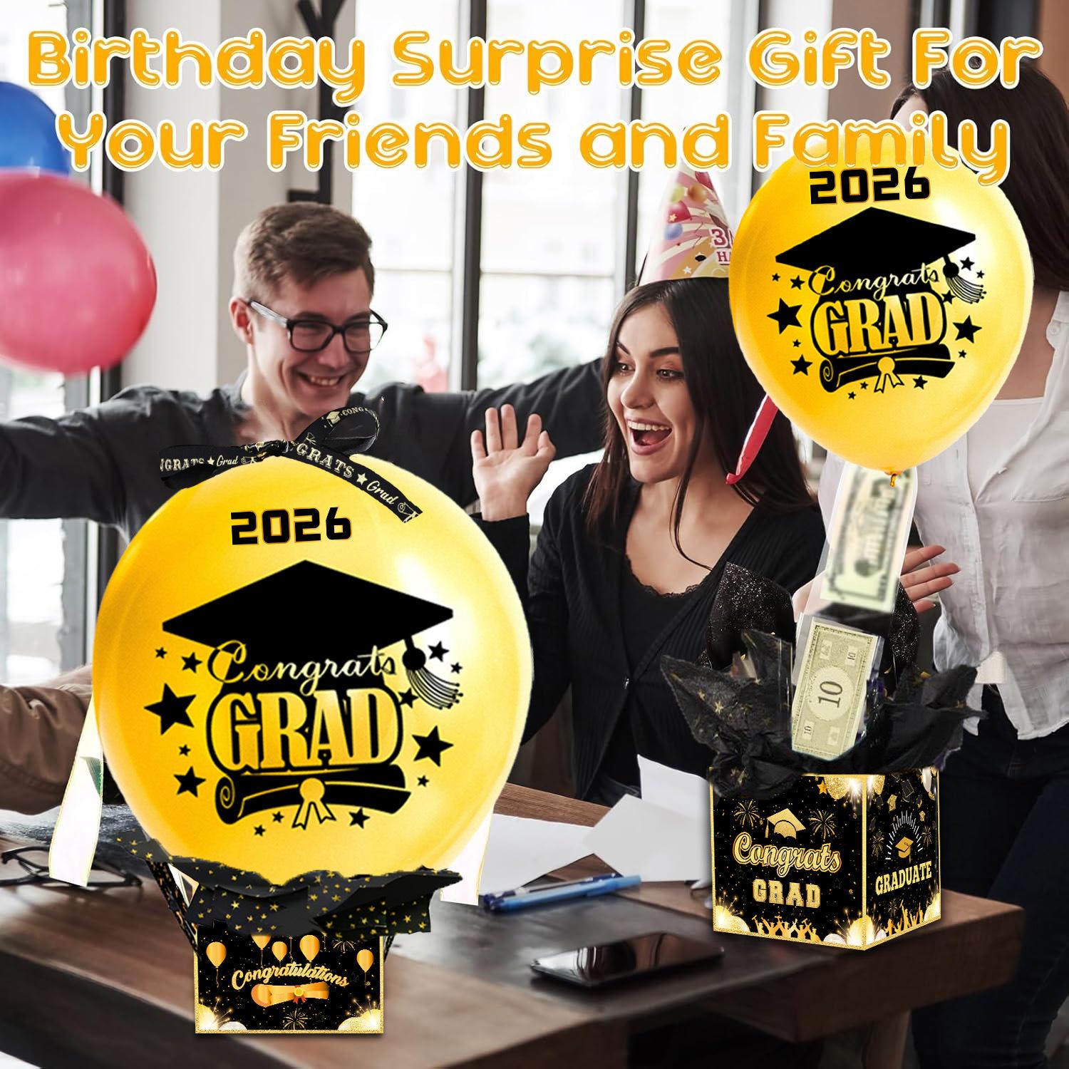 2026 Graduation Surprise Balloon Gift Box, Black And Gold Graduation Balloon Money-Extracting Gift Box, Used For Graduation Party Decorations, Party Games, Raffle Giveaways, And Personal Gift Boxes