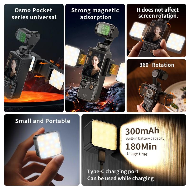 Vlogging Light for DJI Osmo Pocket 3,Magnetic Mini LED Action Camera Video Light Accessories, Quick Release Photography LED Fill Light for Vlog Selfie Video Recording
