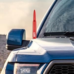 Car Bullet Antenna Replacement, Truck Exterior Decor Accessories, Compatible with Ford F150 RAM 1500 GMC Heavy Duty Pickup Trucks (New Upgraded Red US Flag Design)