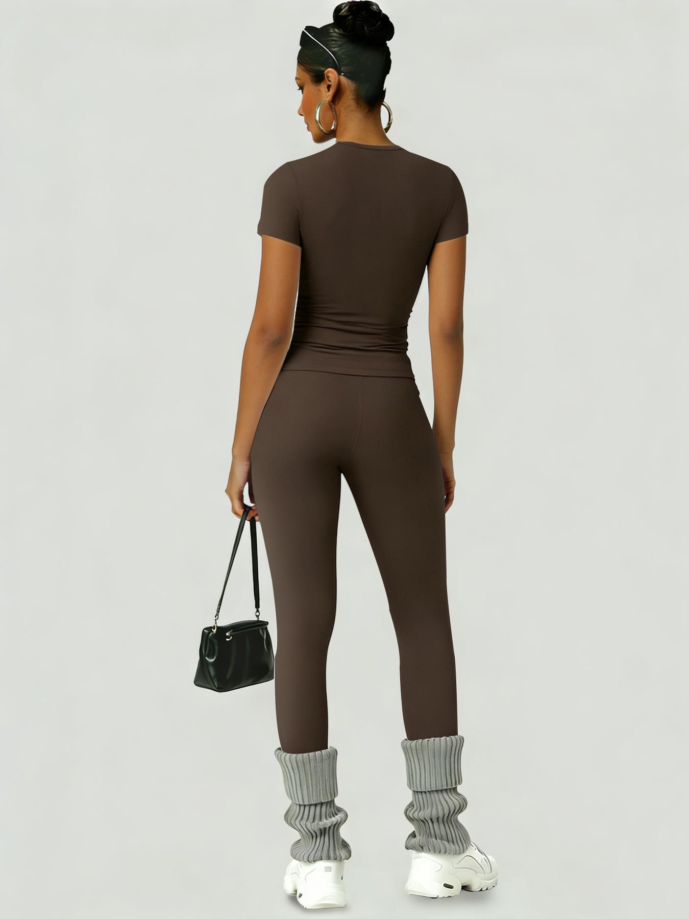 Women's Slim-Fit Round Neck Short Sleeves Top & High-Waisted Yoga Pants Sportswear Set, Ideal for Gym Running and Outdoor Activities