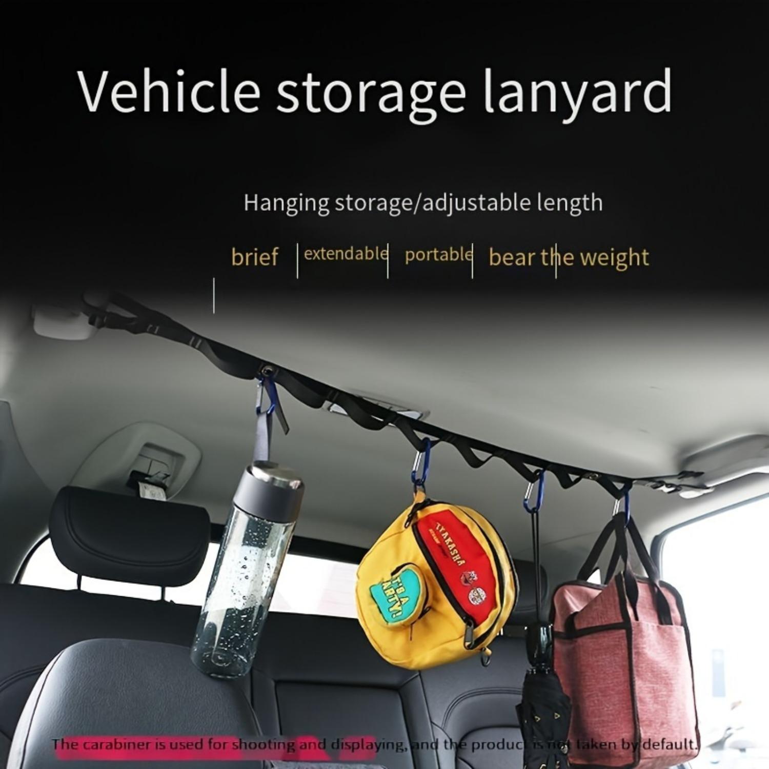 Adjustable Car Ceiling Storage Strap, Multi-Loop Vehicle Hanging Belt with Adjustable Length, Universal Car Interior Ceiling Organizer for Cars, SUVs, Trucks – Ideal for Travel, Camping & Road Trips