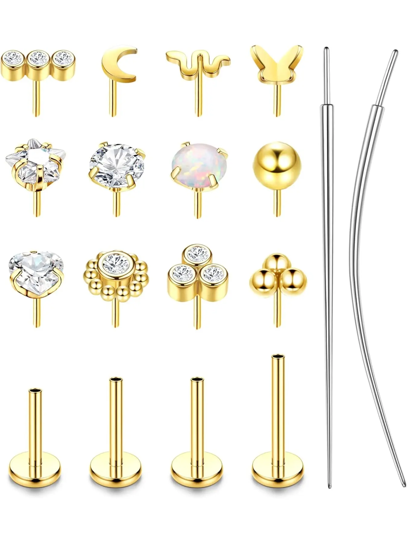 Threadless Nose Rings Studs, Nose Piercing Jewelry, 20g 18g 16g Hypoallergenic Steel, Flat Back Earrings for All Seasons, Casual Style