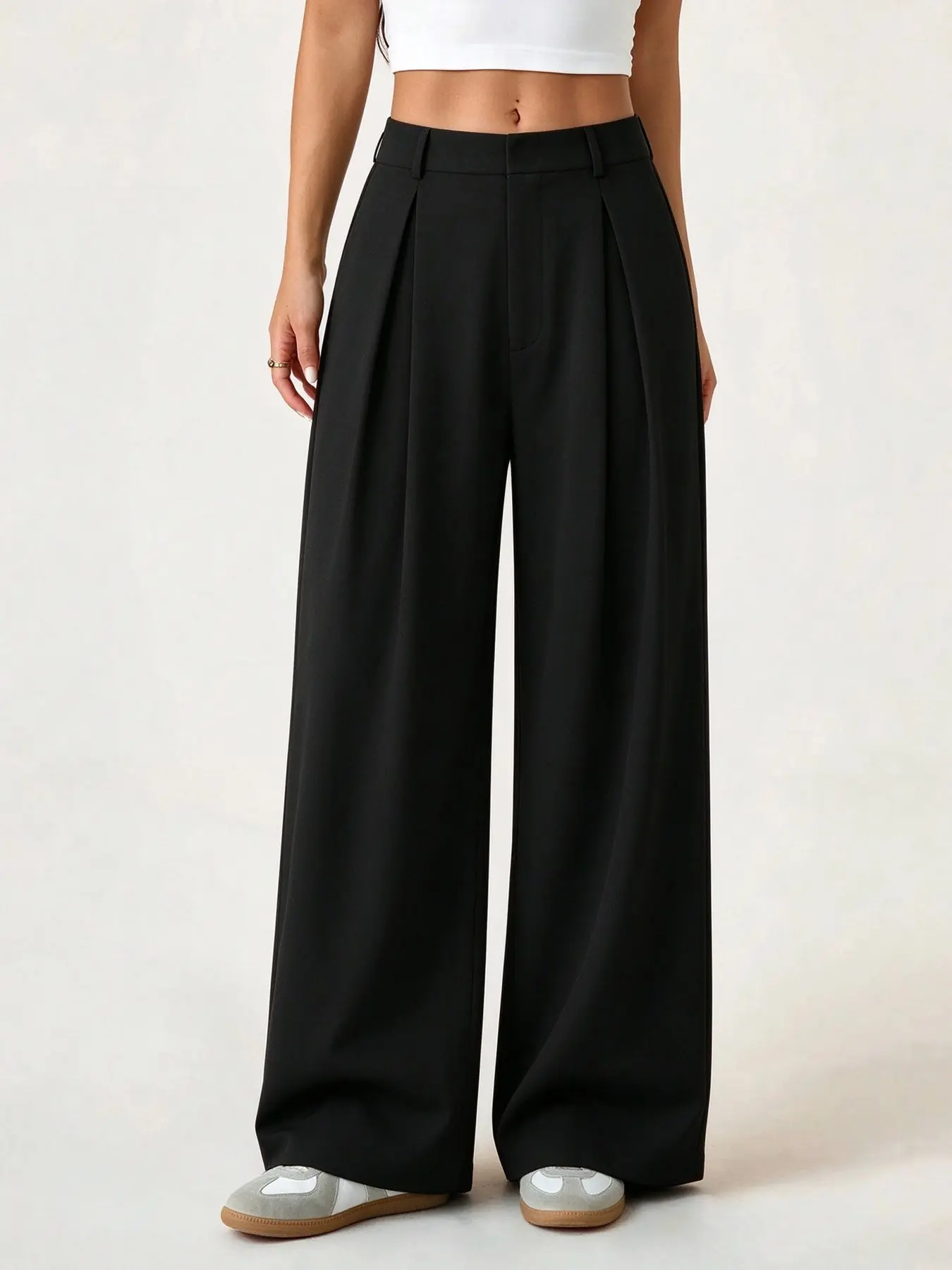 Women's High-Waisted Pleated Plain Casual Long Pants, Loose Wide Leg Bubble Pants, Trendy Chic Comfortable Fit, Perfect for Streetwear Daily