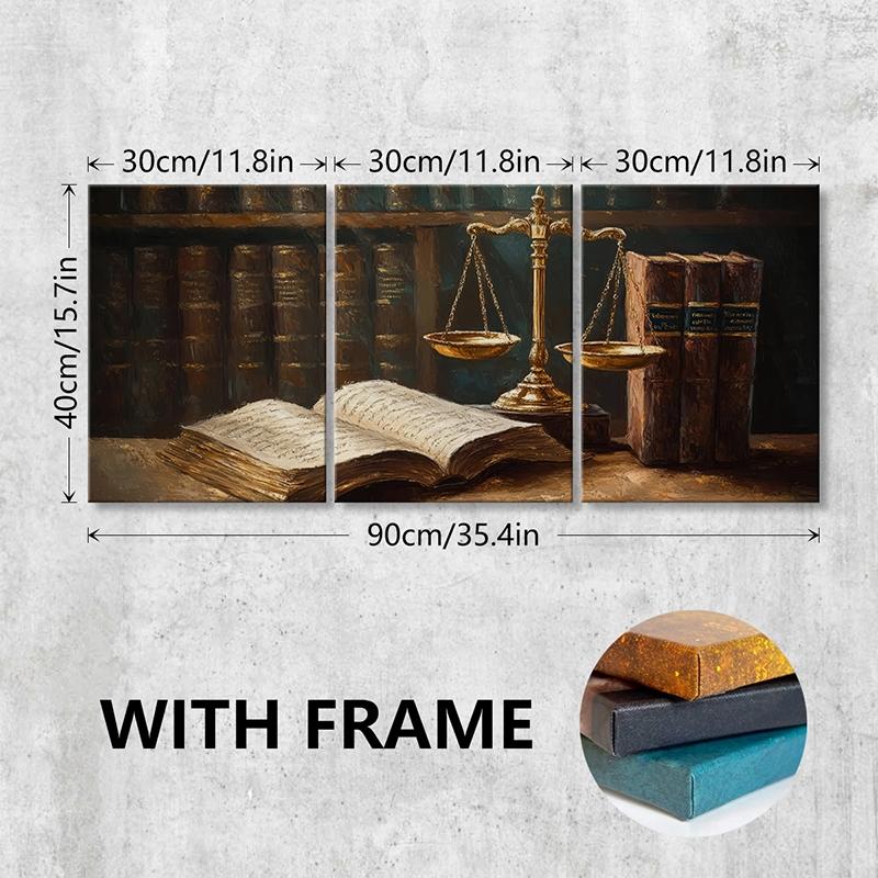 3 Piece Set Wooden Framed Canvas Poster, Photo, Legal Art, Artistic Justitia, Scales, Modern Aesthetics, Lady Justice, Home Decor, Decoration, Art Print, Wall Art for Living Room, Bedroom, Office, Law Firm, Ideal Gift For Lawyer.