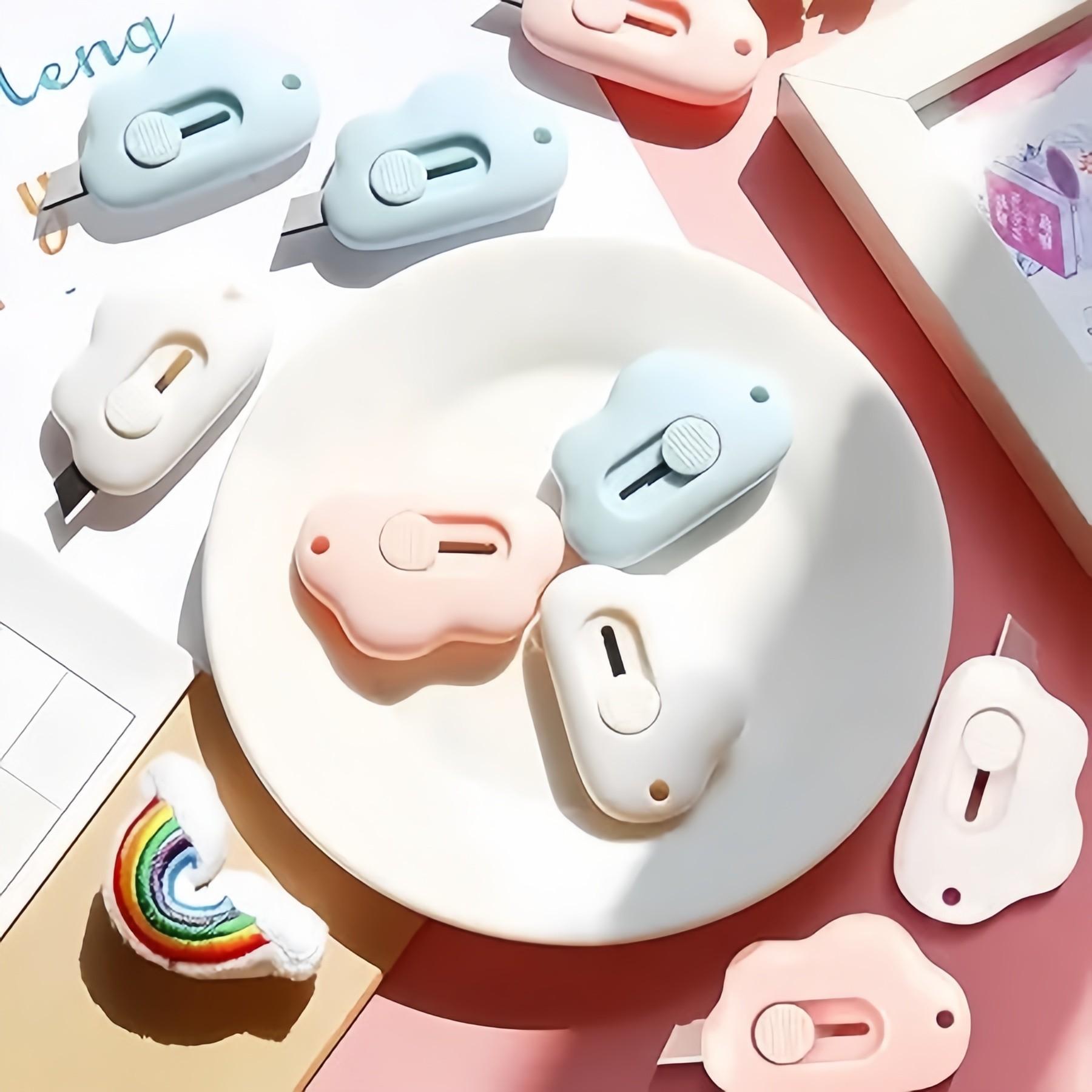 3-Pack Cloud Box Cutters, Retractable Mini Letter Openers for Keychains, Pockets & Packages, Cute Envelope Slitters for Mail & Daily Use