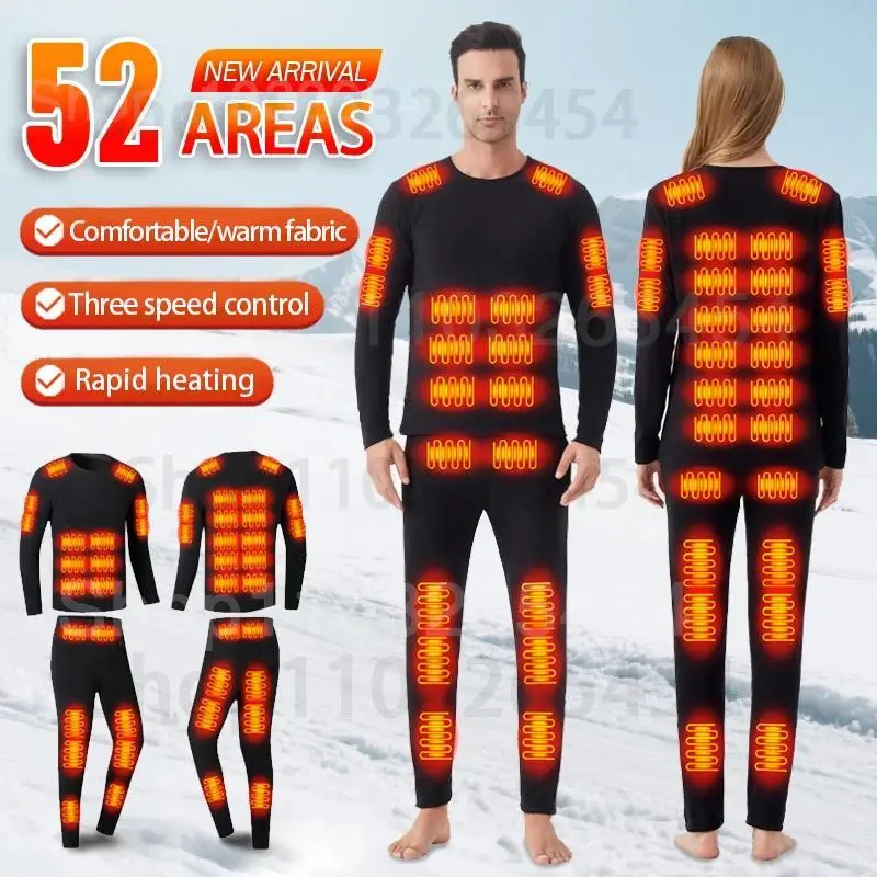52 Areas New Heated Underwear Winter Thermal Underwear Women Men Heating Jacket Winter Accessories USB Electric Heating Clothes
