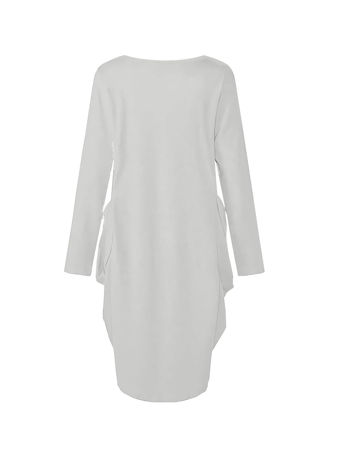 Plus Size Moon & Sun Print Asymmetrical Hem Graphic Dress, Casual Long Sleeve Round Neck Dress for Summer, Women's Plus Clothing for Daily Wear, Womenswear