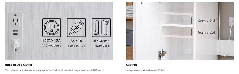 IRONCK Vanity Desk with LED Lighted Mirror & Power Outlet, Makeup Table with Drawers & Cabinet,Storage Stool,Dressing Table for Bedroom