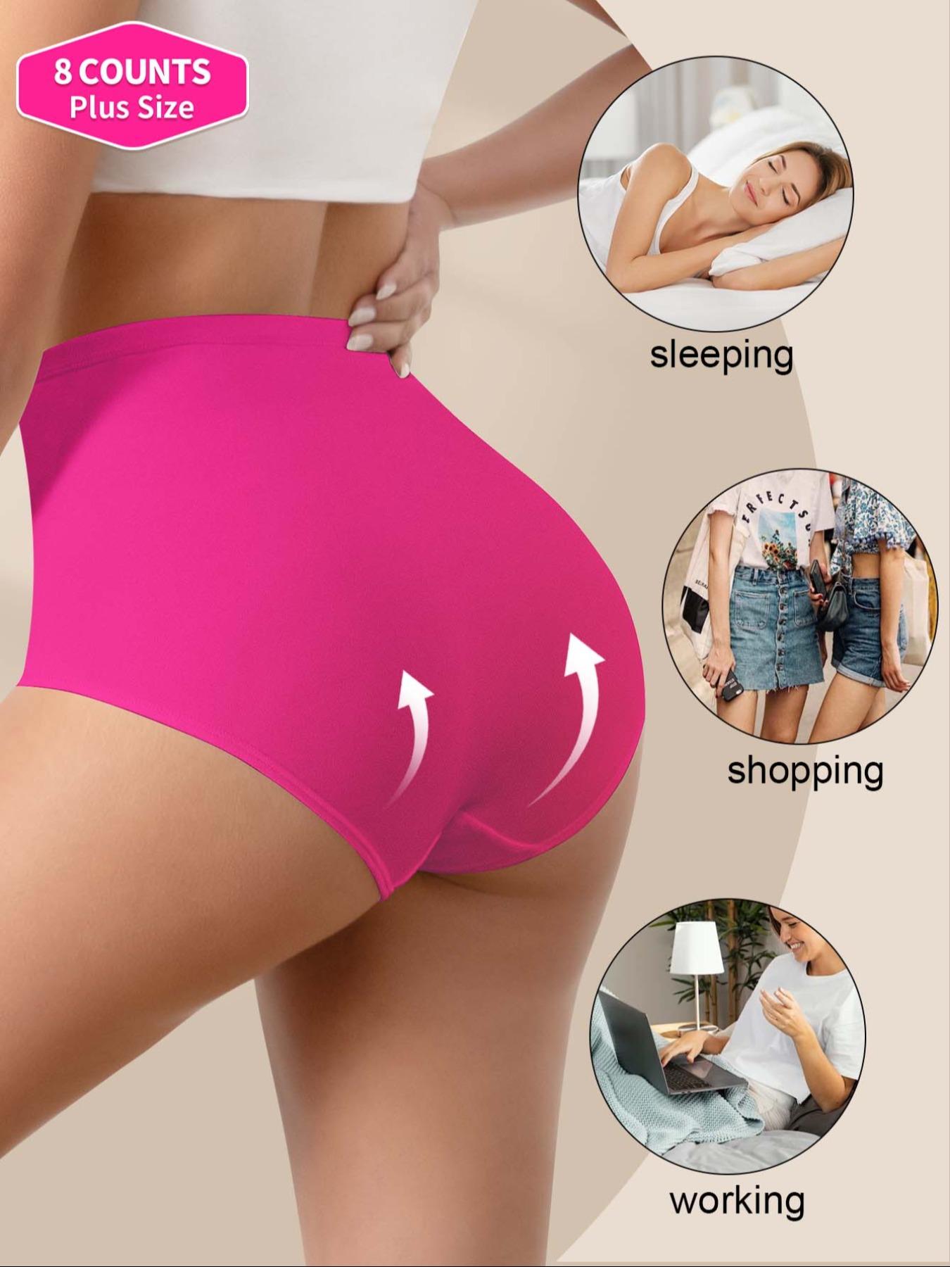 【Plus Size】 Solid Contrast Mesh High Waist Panty, Breathable Comfy Knicker for Daily Wear, Women's Underwear for All Seasons, Fashion Breathable Underwear