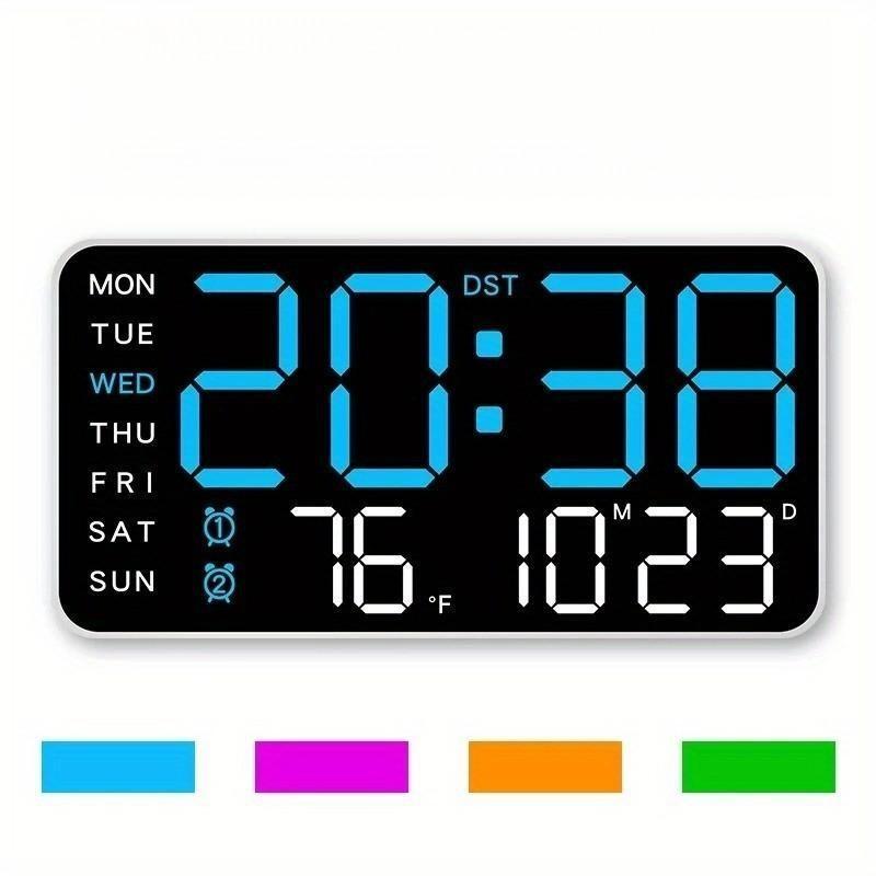Large Digital Wall Clock with LED Display, LED Alarm Clock, Date & Temperature Timer, Ideal Gift for the Elderly, Living Room & Bedroom Decor
