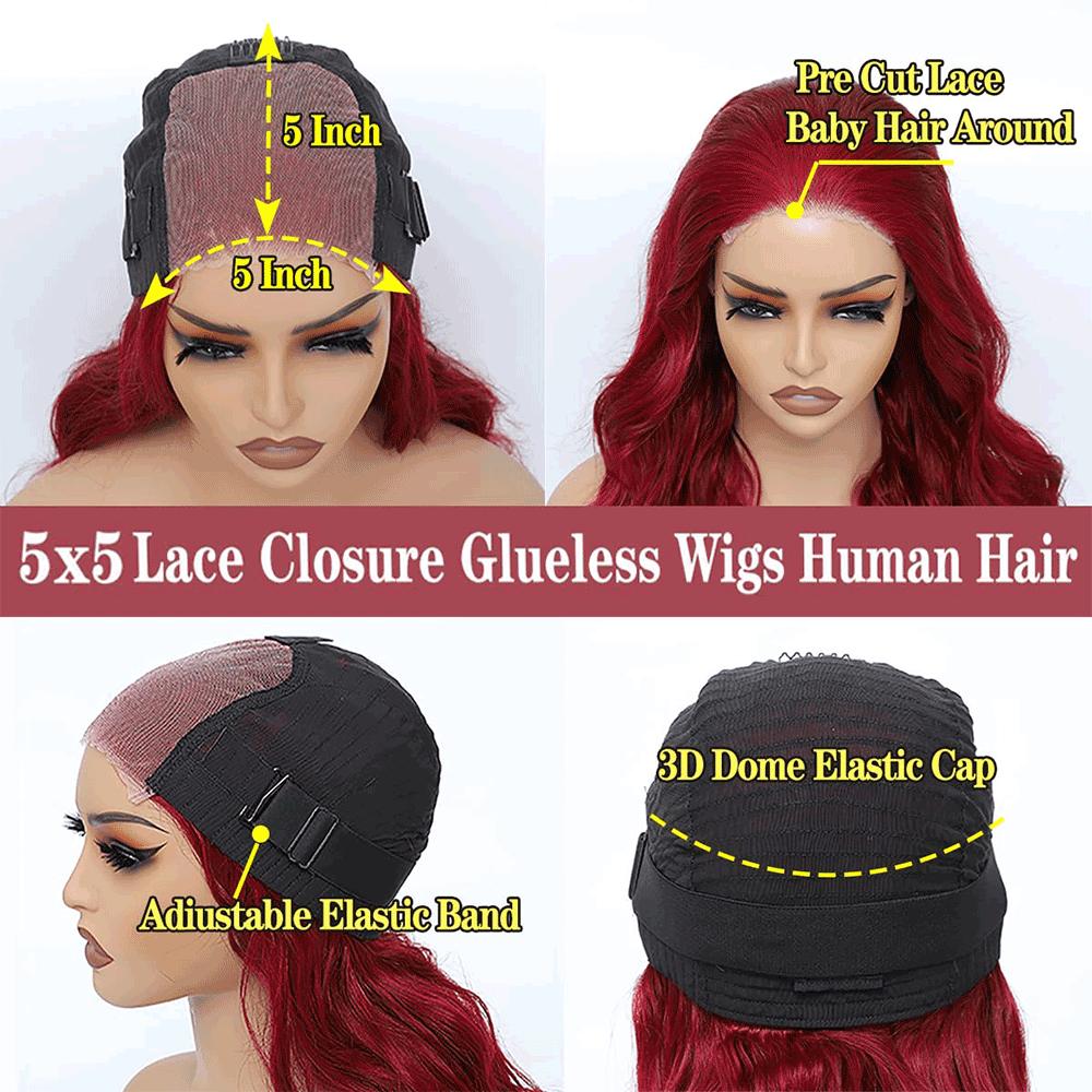 Bling Hair Body Wave 99j Burgundy 5x5 Lace Closure Wigs Real Hair Wear and Go 180% Density Glueless Burgundy Red Wig Real Hair 99j Lace Wigs for Black Women Bling Hair Body Wave 99j Burgundy 5x5 Lace Closure Wigs Real Hair Wear and Go 180% Density Glueless Burgundy Red Wig Real Hair 99j Lace Wigs for Black Women