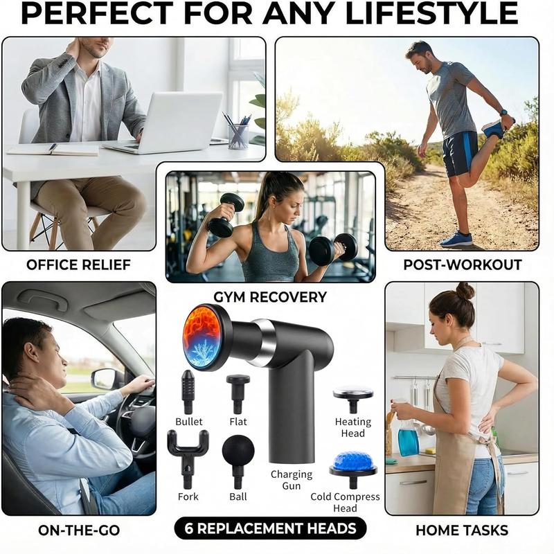 Massage Gun with Heat Deep Tissue Body Massager for Pain Relief,Muscle Percussion Massage Gun, Birthday Gifts for Men Women Dad him Handheld Message Gun with 6Heads&Silent