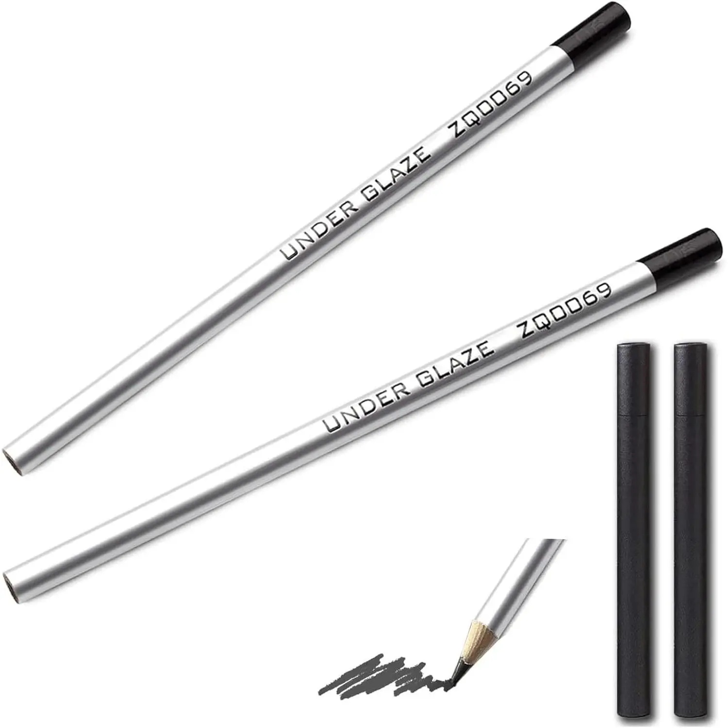 ZZYFGH 2 Pcs Black Underglaze Pencils, Glaze Pencils Cone 6-10 with Waterpro of Case, Underglaze Pencil for Pottery for Ceramic Bisque, Greenware
