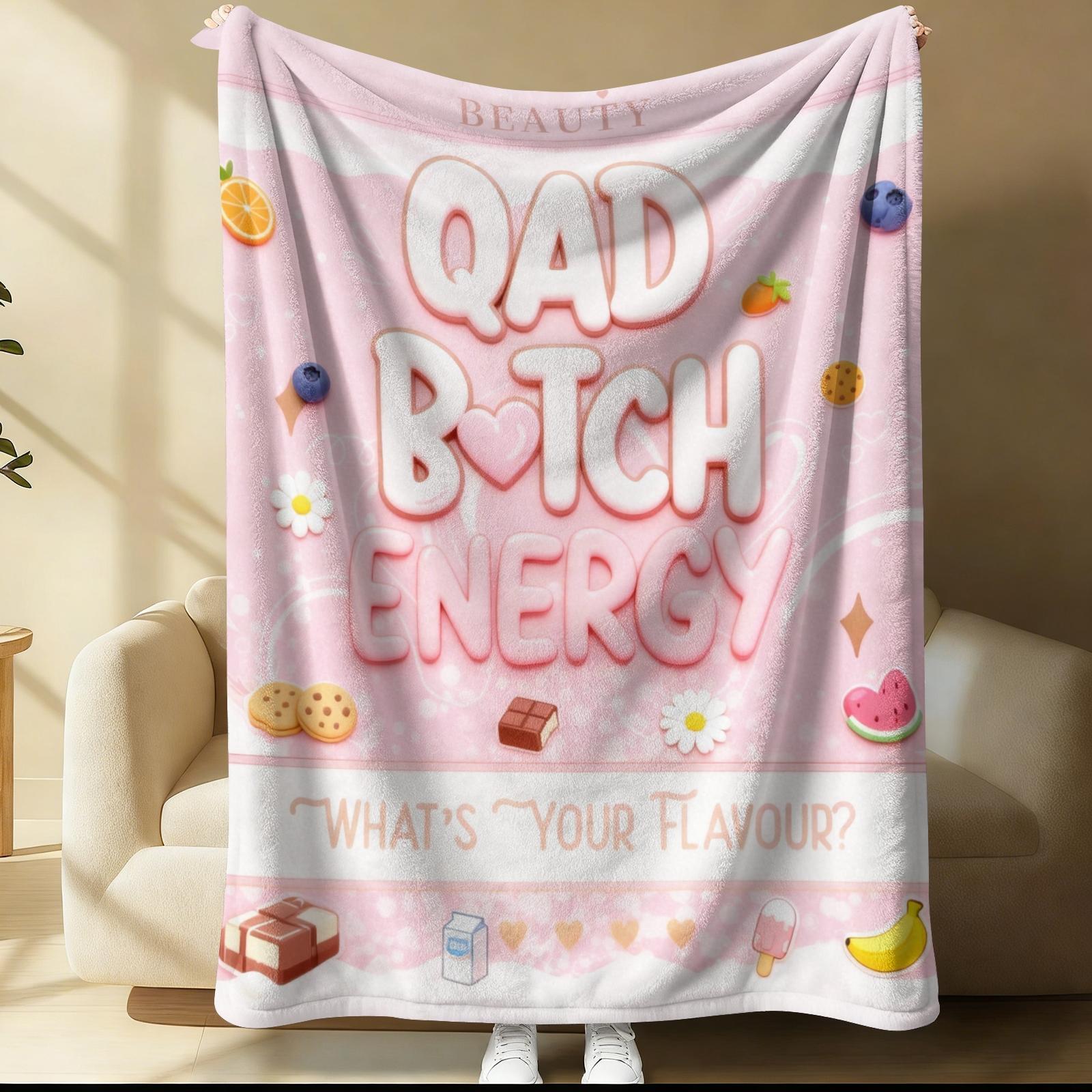 Bad Bitch Energy Flannel Blanket, Y2K Coquette Funny Slogan Cherry Popsicle Throw Blanket, Ultra Soft Warm Blanket for Teen Girls Women, Cute Girly Aesthetic Gift Blanket, Cozy for Couch Bed Sofa Bedroom Dorm