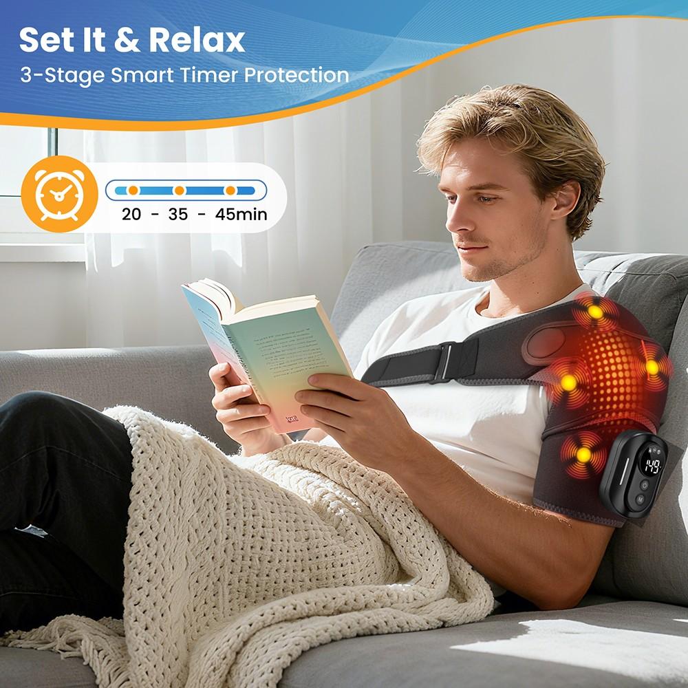 Electric Heating Vibrating Shoulder Wrap Pad with Remote Control, 4 Motor Vibration, 5 Intensity Levels, Universal Left and Right Shoulder Massage Support Belt Strap, Relaxing Gift