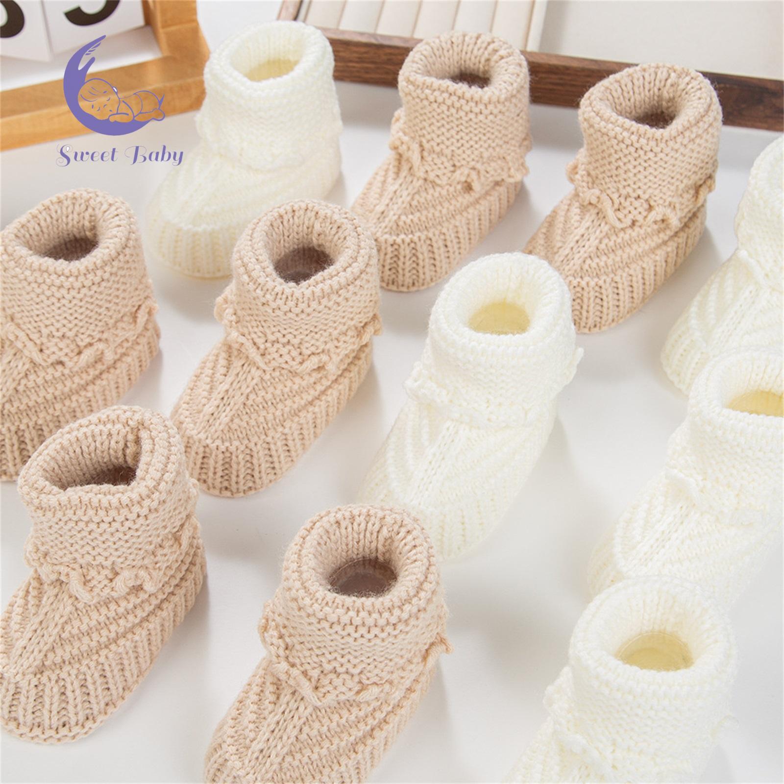 Cute Baby Knitted Cotton Blend Booties - Knitted Shoes for 0-6 Months Boys & Girls, Soft-Sole Winter & Fall Walking Shoes