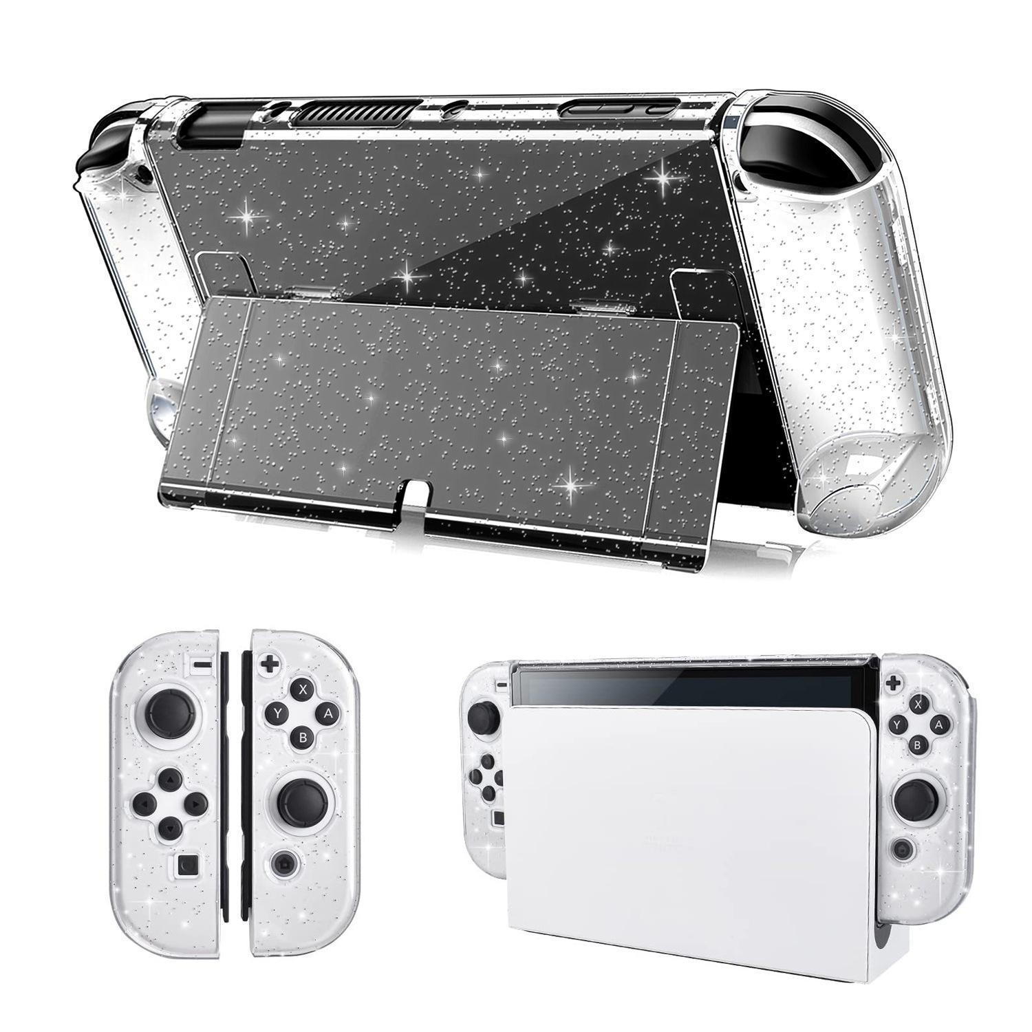Glitter Aesthetic Nintendo Switch Protective Case with Stand & Pluggable Base, Shockproof Design, Durable Protection for Your Console