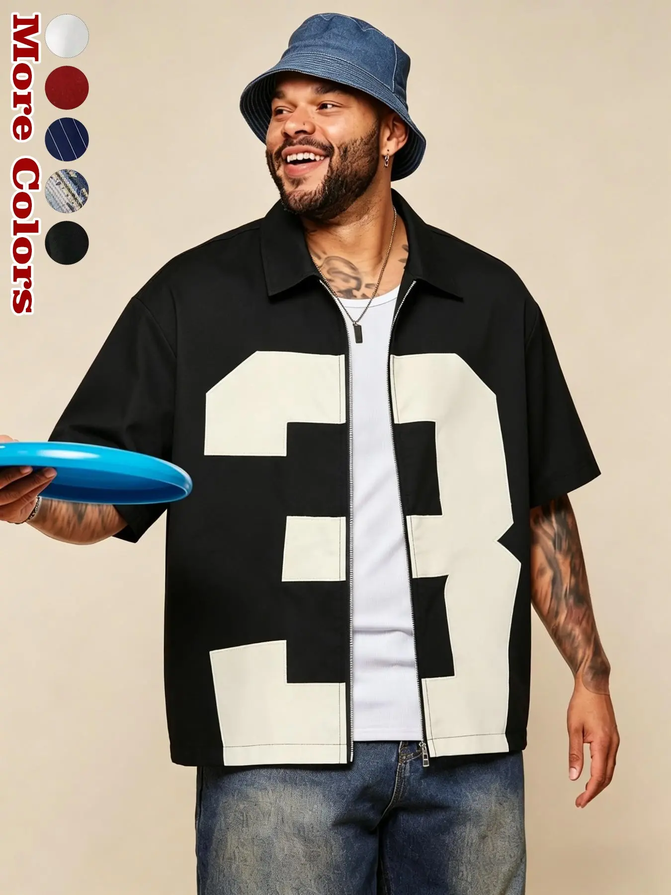 Men's Colorblock Zipper Short Sleeve Shirt, Vintage Basketball Style Loose Fit Collared Streetwear, Anniversary/birthday Gift for Boyfriend/husband