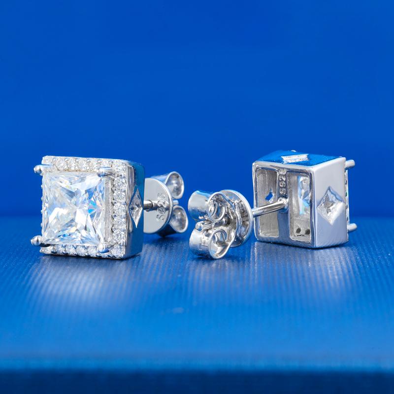 【#E511】Square Geometric Stud Earrings  UCCIYO Synthetic Moissanite Earrings For Women 925 Sterling Silver Stud Earring Men Hip Hop Jewelry Couple Gift