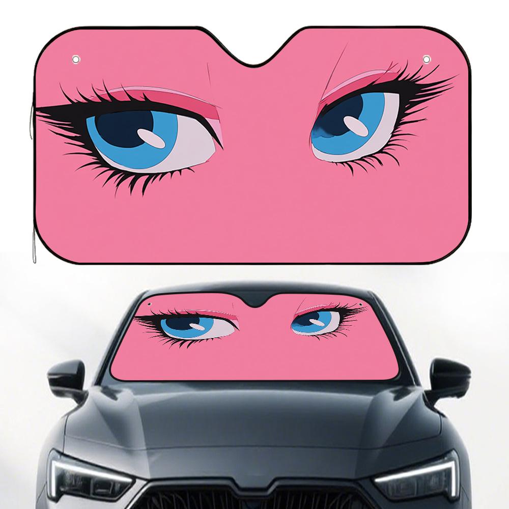 1pc, Pink Gaze Illusion Print Car Windshield Sun Shade, Foldable Sun Visor for Front Windshield, Simple and Effective, Ideal for Daily Commuting and Road Trips