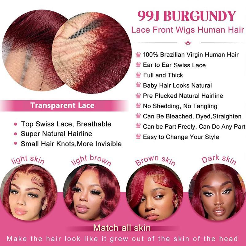 [Bling Hair ]99J Burgundy Lace Front Human Hair Wig Body Wave Red Colored Wigs Brazilian 13x6 Lace Frontal Wigs On Sale Clearance For Women