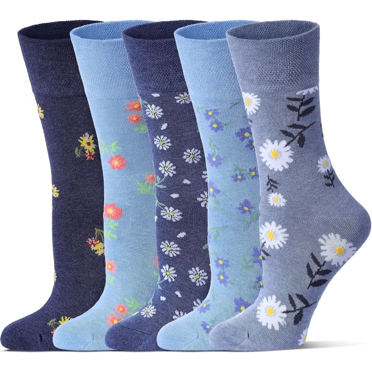 5 Pairs Bamboo Viscose Diabetic Non-Binding Crew Socks for Women - Edema & Neuropathy ComfortGift