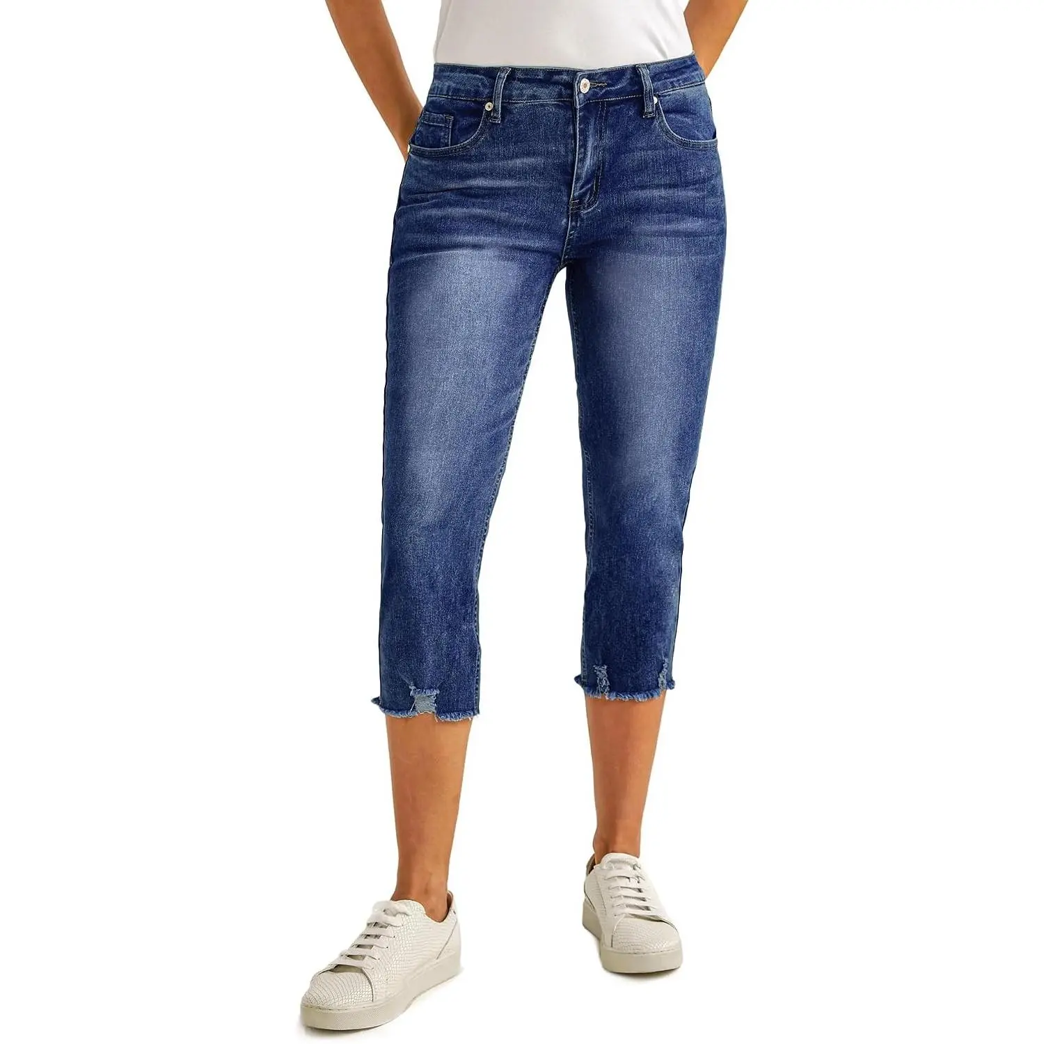 Women's High Waisted Ripped Skinny Stretchy Denim Capri Pants Cropped Jeggings with PocketsGift