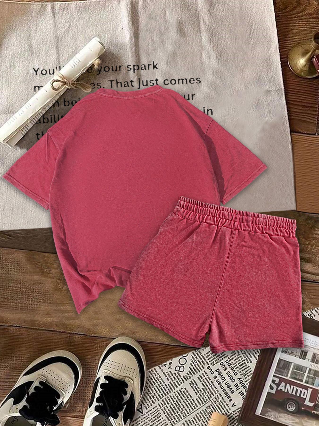 Two-piece Set Women's Solid Color Short Sleeve Tee & Shorts, Casual Minimalist Fitted Round Neck T-shirt & Shorts, Summer Daily Clothes Set for Ladies Outdoor Holiday, Womenswear, Athletic Activewear