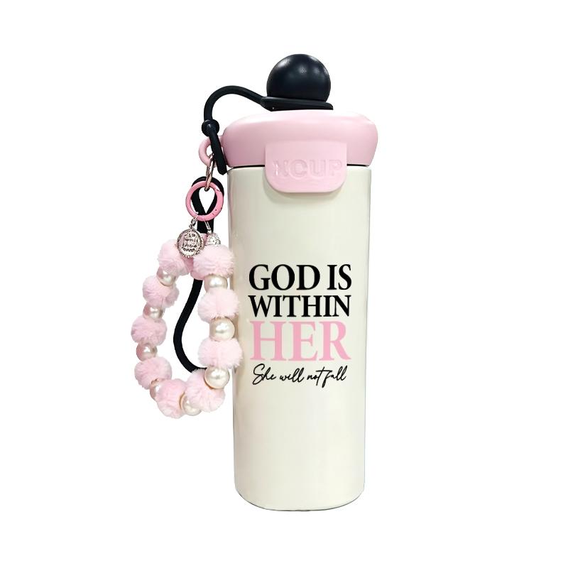 Women's Stainless Steel Mug with Beaded Bracelet & Inspirational Quotes, Leak-Proof Travel Coffee Cup for Daily Use