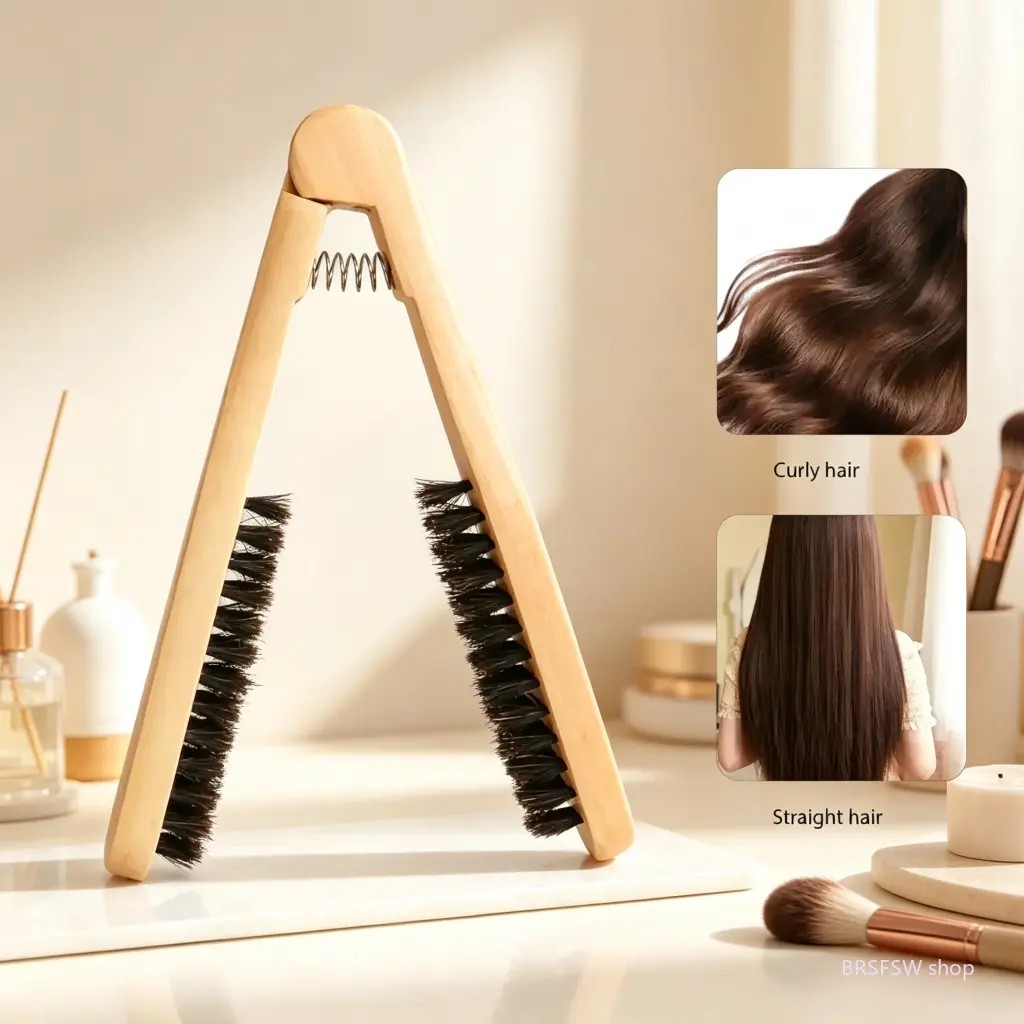 Solid Wood Hair Straightening Comb, V Shaped Anti Scald Hair Styling Tool with Heat Resistant Double Sided Clamp Design, Professional Hair Smoothing Comb for Straightening and Styling, Durable Hair Care Brush for Home Use, Salon Styling, Travel and Everyd