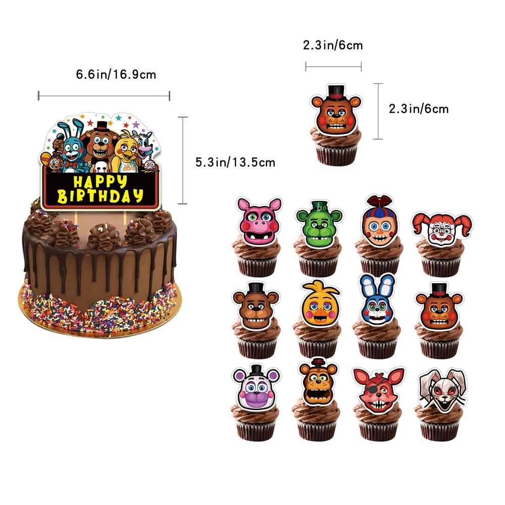 New popular FNAF Party Supplies Full Kit - FNAF Series Character Printed Balloons, Cake Insert Toppers and Happy Birthday Hanging Banner for Horror Game Themed Birthday Celebrations