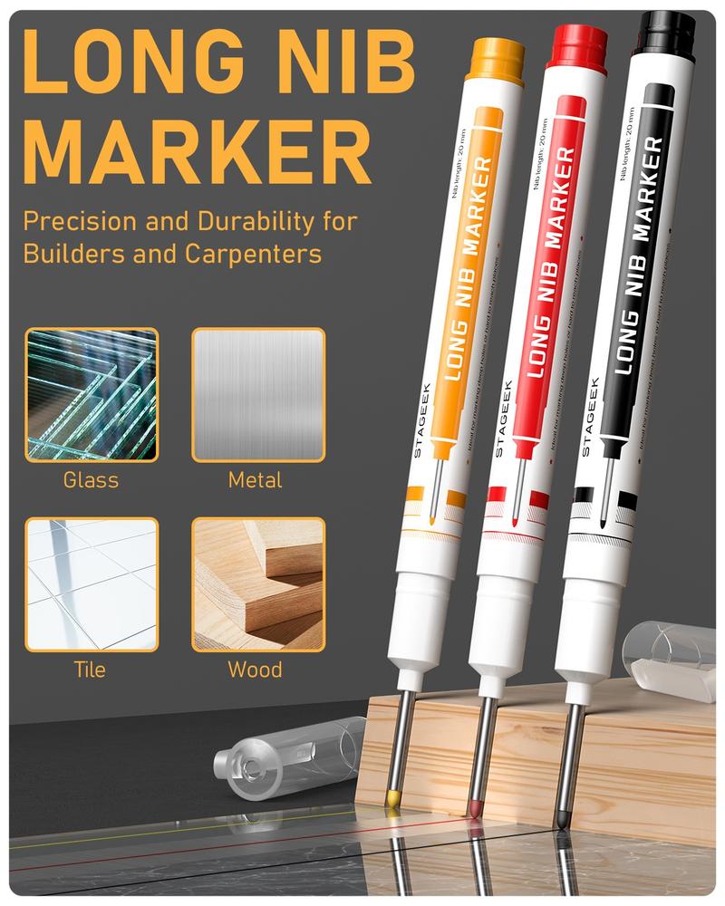 STAGEEK 34 Pack Carpenter Pencil Set with Sharpener, Mechanical Carpenter Pencils with Deep Hole Long-Nib Marker Pens, Carbide Scribe Tool & Construction Pencils for Architect Woodworking with Case