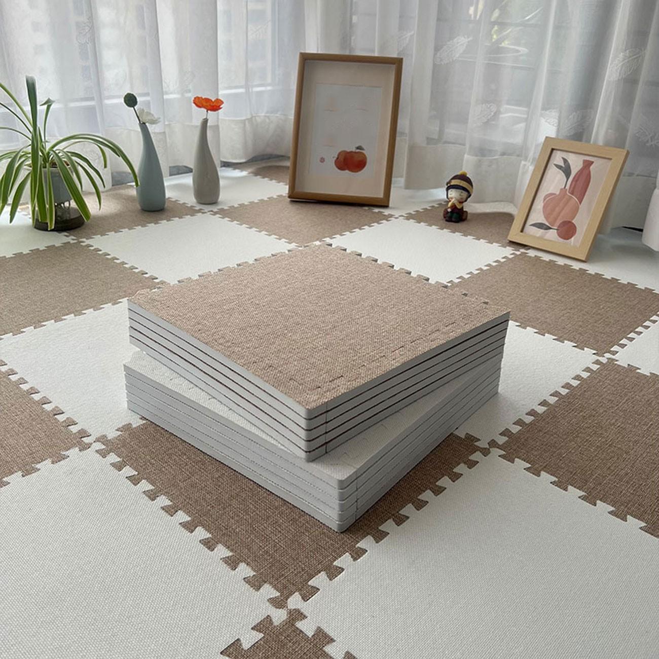 20-Piece Linen Patchwork Rug Set, Interlocking, Washable, Durable, Ideal for Bedroom, Living Room, Balcony, Office, 59.05x47.24 Inches