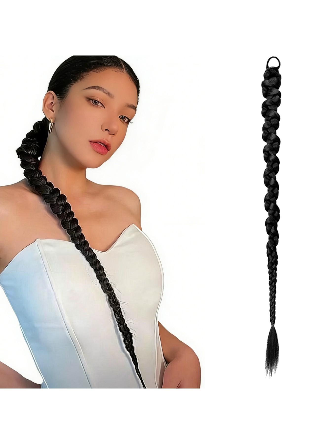 Women's Daily Wear Synthetic Hair Extensions, Braided Ponytail with Elastic Band, Hip Hop Twist Braid, Messy Bun Style