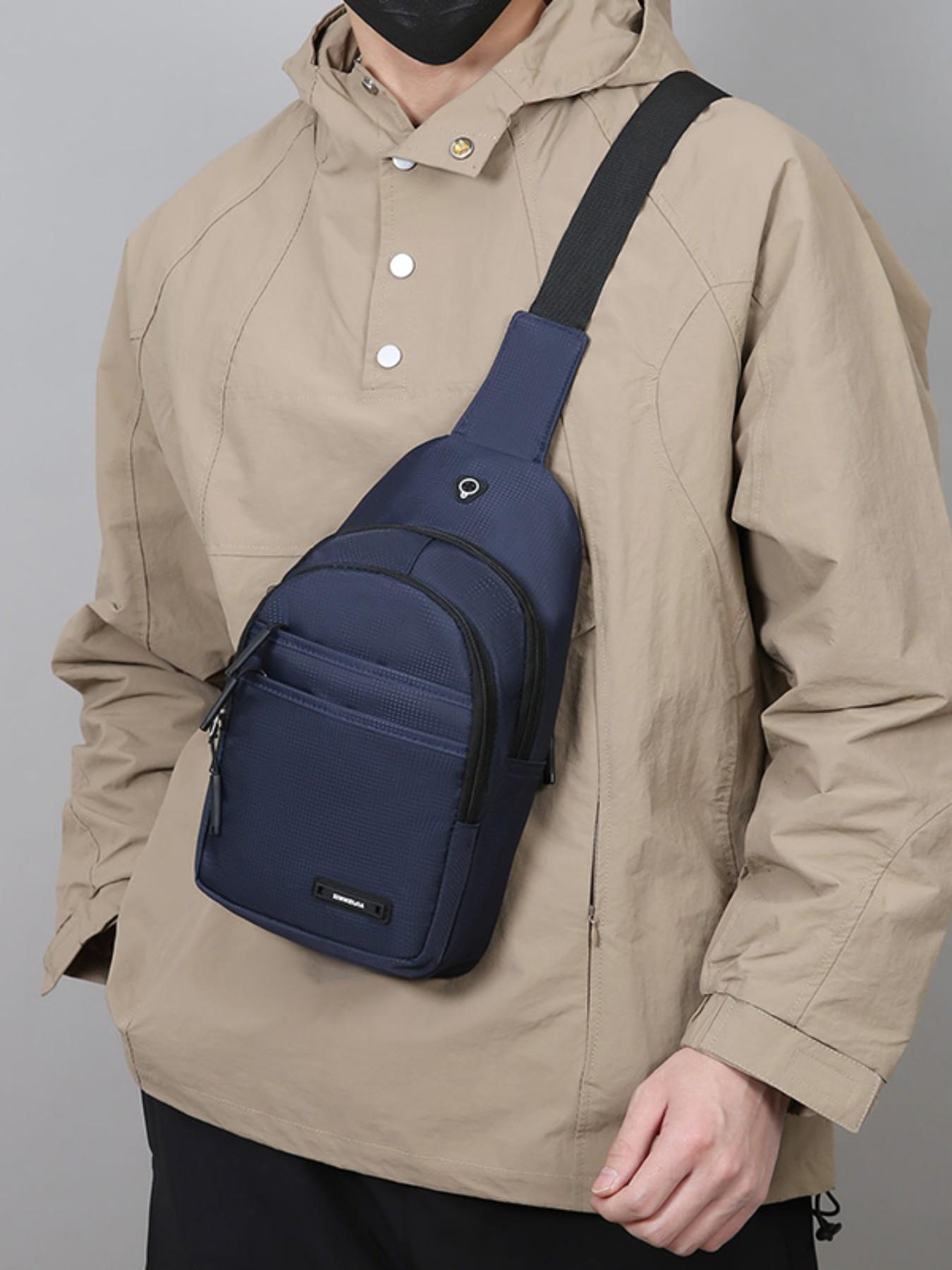 Men's Casual Nylon Chest Bag, Multi-Functional Zipper Pouch, Comfortable Outdoor Sports, Cycling, Commuting, Adjustable Strap Backpack