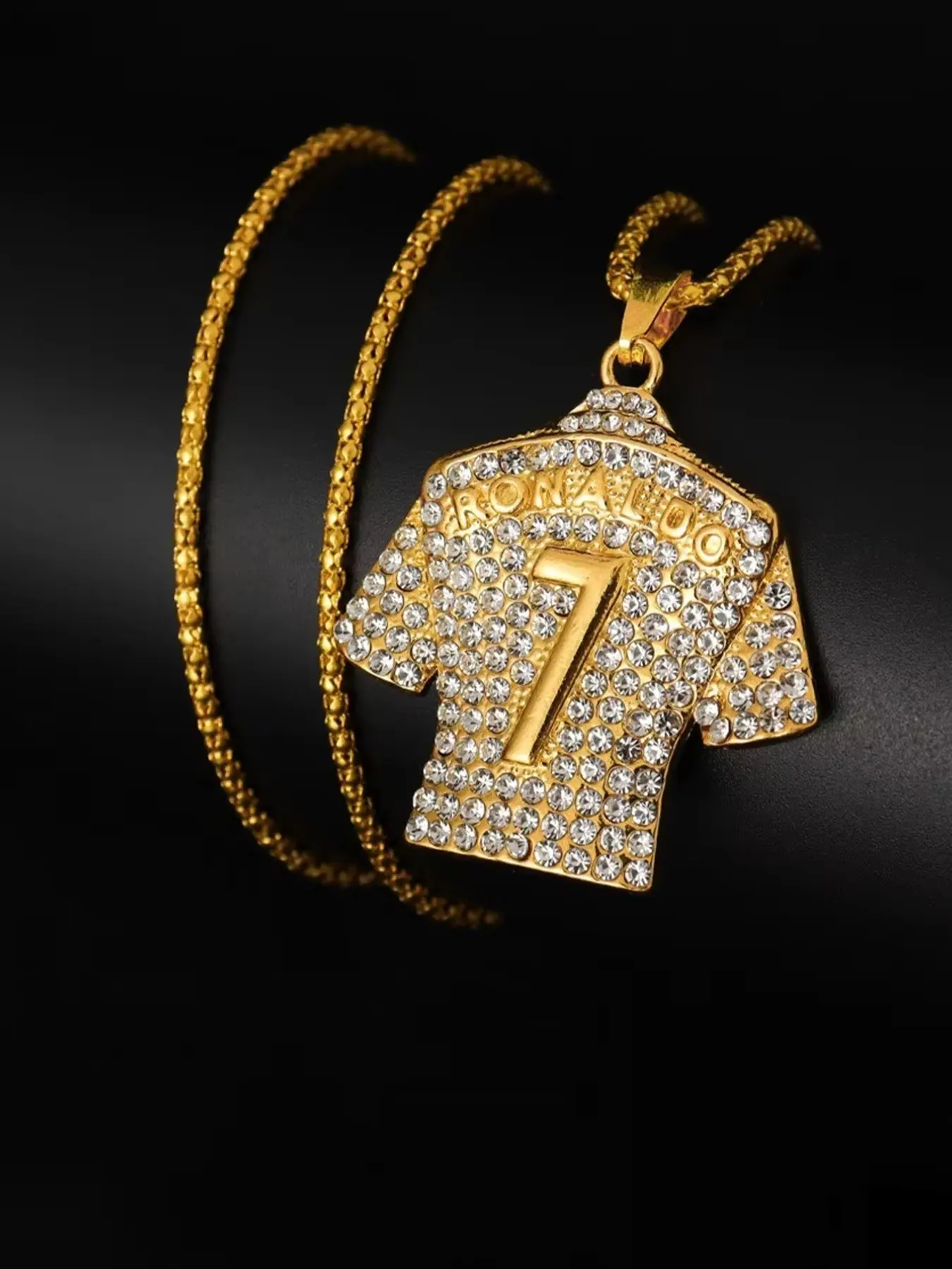 Football Jersey Element Stainless Steel Plated Full Rhinestone Necklace, Soccer Gel Pendant, Perfect Gift for Football Parties