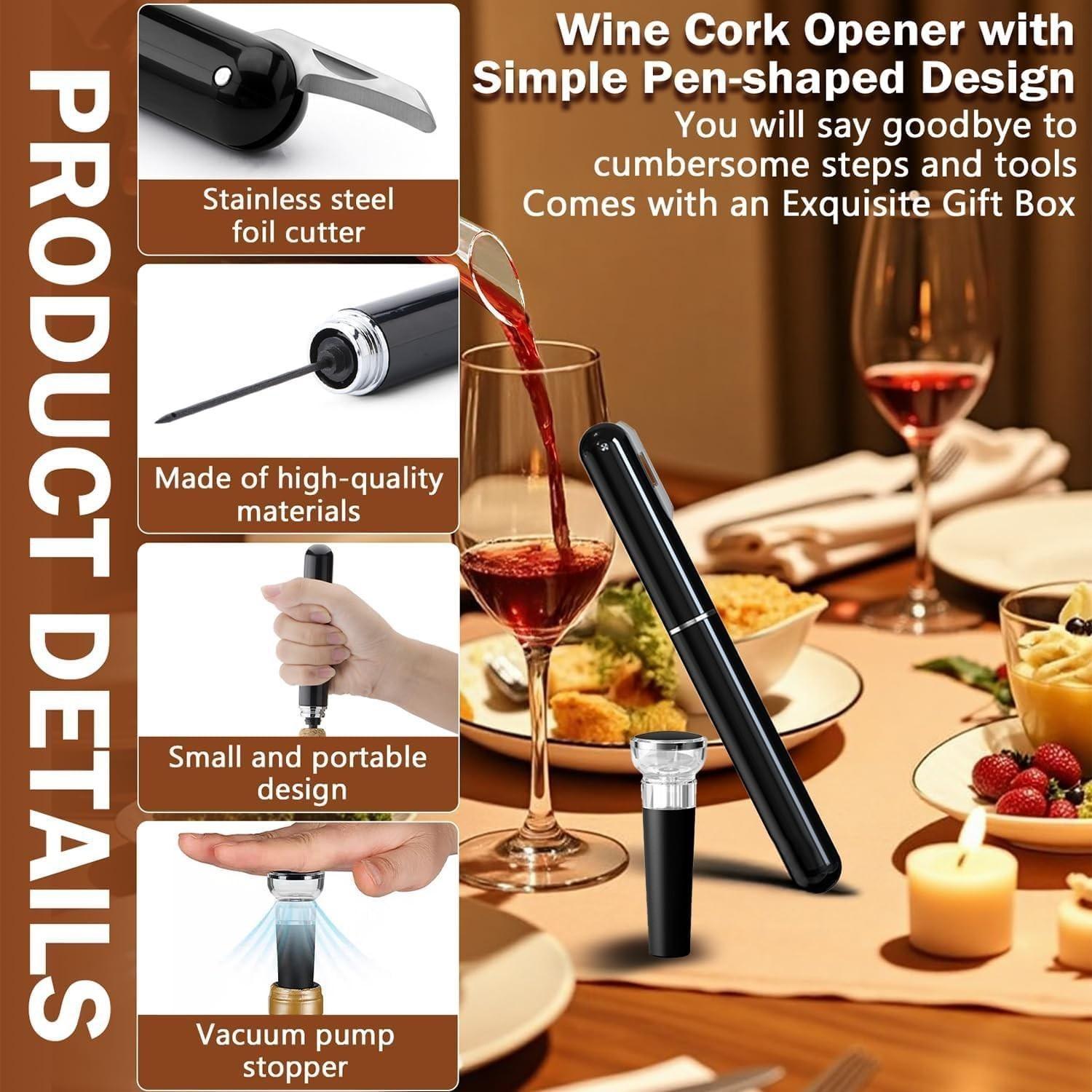 Wine Champagne Opener Set, Includes Foil Cutter, Leak-Proof Pourer, Vacuum Stopper, Perfect for Home, Restaurant, Parties, Ideal Gift for Wine Lovers