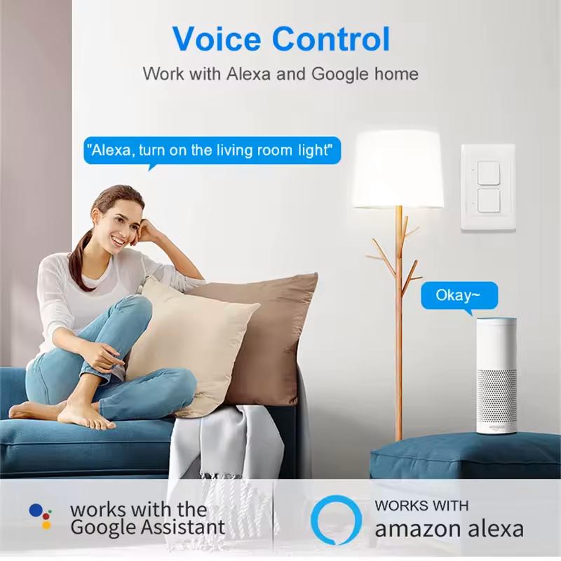 Smart Light Switch WiFi Zigbee, No Neutral Wire, Panel Mount, Push Button, 1/2/3 Gang, Ac100v-250v, Smart Voice Control Compatible with Alexa&Google Home